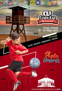 Cartel anunciador del Torneo 'Costa de la Luz Cup Santander' en Punta Umbría.