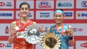 Carolina Martín, subcampeona de la BWF World Tour Finals tras perder en la final con Tai Tzu Ying. / Foto: Captura imagen BWF TV.