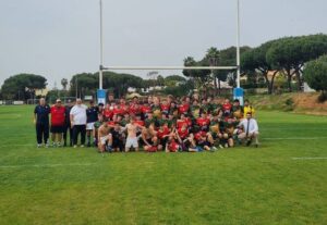 Participantes en el Encuentro Internacional de Rugby Sub 18 en el Algarve, con el Moguer Rugby Unión y el Tartessos Huelva entre ellos.