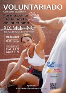 Cartel anunciador de la campaña de voluntariado para el Meeting Iberoamericano de Atletismo.