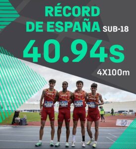 Nuevo récord de España Sub 18 del relevo 4x100 formado por Iván García, Jan López, Hugo Fernández y Samuel Rodríguez. / Foto: @AthleticsTourES.