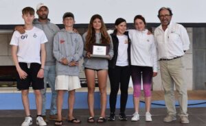 Componentes del Real Club Marítimo y Tenis Punta Umbría, campeones en Óptimist en el 33º Campeonato de Andalucía de Equipos de Clubes.