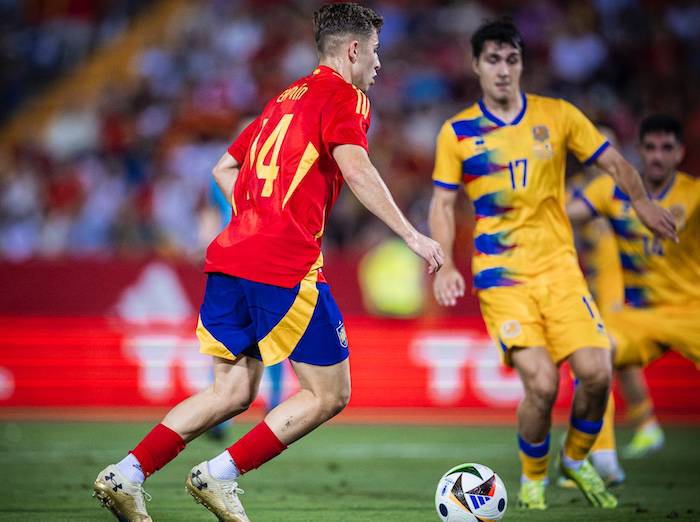 Fermín jugó sus primeros minutos con la selección española Absoluta en el partido disputado en Badajoz ante Andorra. / Foto: @SEFutbol.