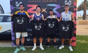 Equipo 'Bigo-Team', ganador en la categoría Absoluta masculina en la prueba del Circuito Provincial 3x3 de baloncesto celebrada en Islantilla.