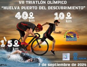 Cartel anunciador de la séptima edición del Triatlón 'Huelva, Puerto del Descubrimiento' que tendrá lugar en el entorno de la Ría el próximo 7 de septiembre.