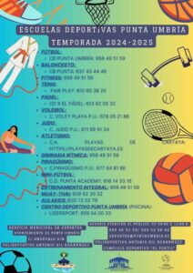 Cartel anunciador del curso 2024-25 de las Escuelas Deportivas Municipales en la localidad costera.