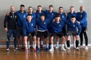 Jugadores del CD Sordos Huelva Sub 21 de fútbol sala que van a pelear en Almada (Portugal) por un nuevo título continental.